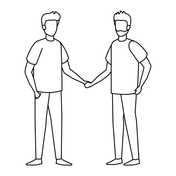 Jonge Casual Paar Mannen Tekens Vector Illustratie Ontwerp — Stockvector