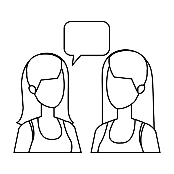 Paar Meisjes Met Toespraak Bubble Tekens Vector Illustratie Ontwerp — Stockvector