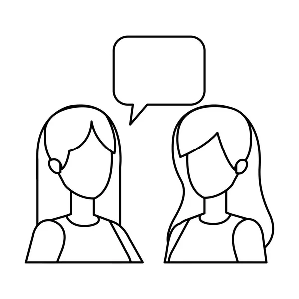 Couple Filles Avec Des Personnages Bulle Parole Vectoriel Illustration Design — Image vectorielle