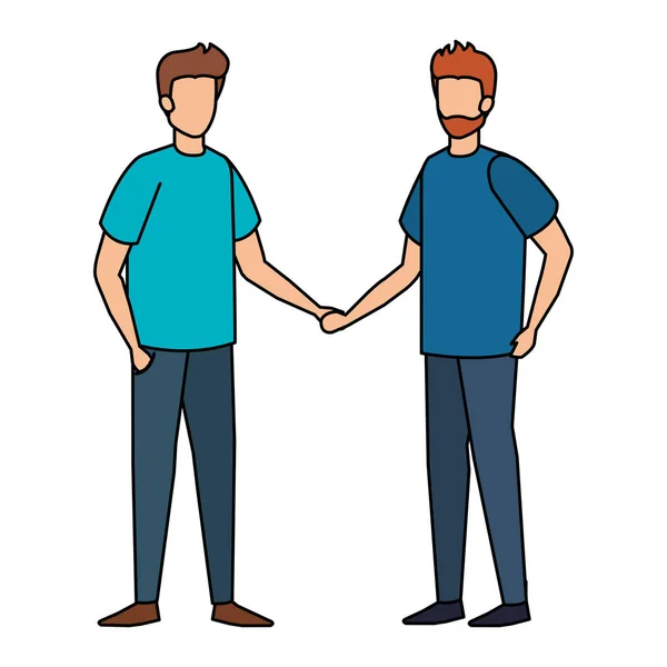 Joven Casual Pareja Hombres Personajes Vector Ilustración Diseño — Vector de stock