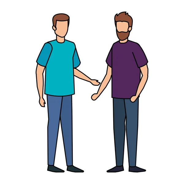 Jovem Casual Casal Homens Personagens Vetor Ilustração Design — Vetor de Stock