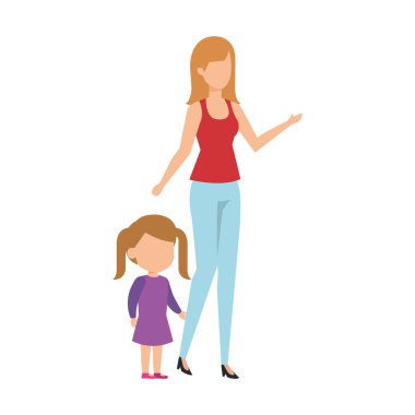 Anne ile kızı karakter vektör çizim tasarım