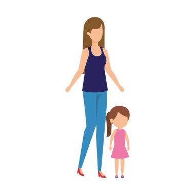 Anne ile kızı karakter vektör çizim tasarım