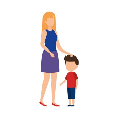 Anne ile oğlu karakter vektör çizim tasarım