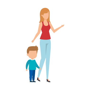 Anne ile oğlu karakter vektör çizim tasarım