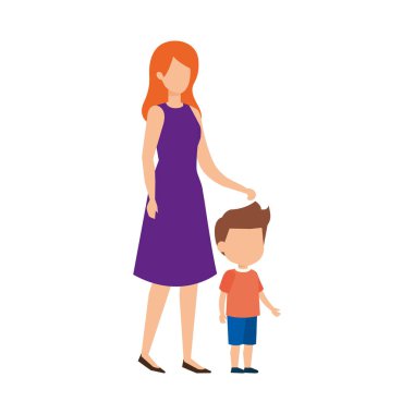 Anne ile oğlu karakter vektör çizim tasarım