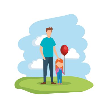 Baba ile kızı ve balonlar helyum vektör çizim tasarım