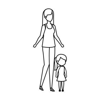 Anne ile kızı karakter vektör çizim tasarım