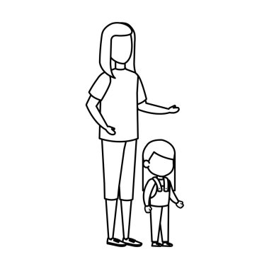 Anne ile kızı karakter vektör çizim tasarım