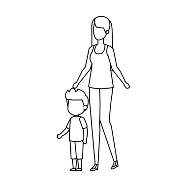 Anne ile oğlu karakter vektör çizim tasarım