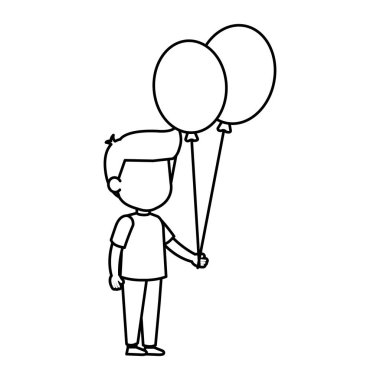 Balonlar helyum vektör çizim tasarımı ile şirin küçük çocuk