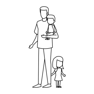 Baba ile oğlu ve kızı karakter vektör çizim tasarım