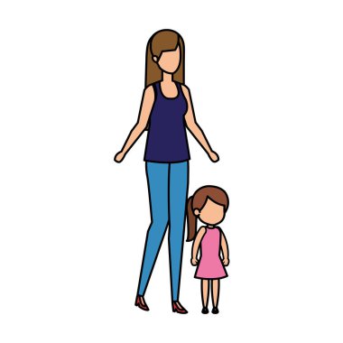 Anne ile kızı karakter vektör çizim tasarım