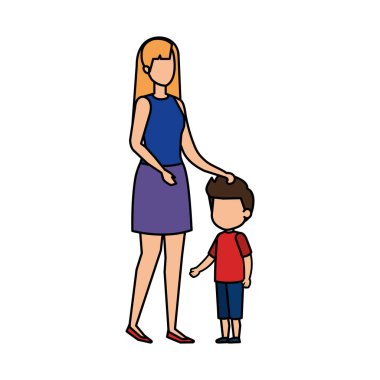 Anne ile oğlu karakter vektör çizim tasarım