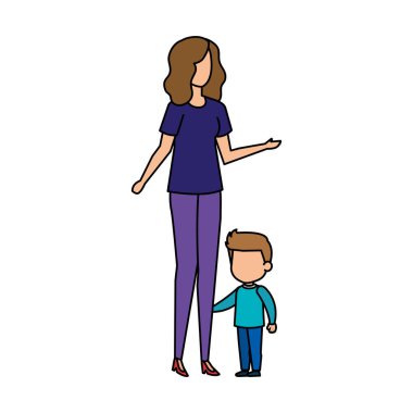 Anne ile oğlu karakter vektör çizim tasarım