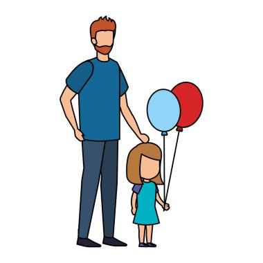 Baba ile kızı ve balonlar helyum vektör çizim tasarım