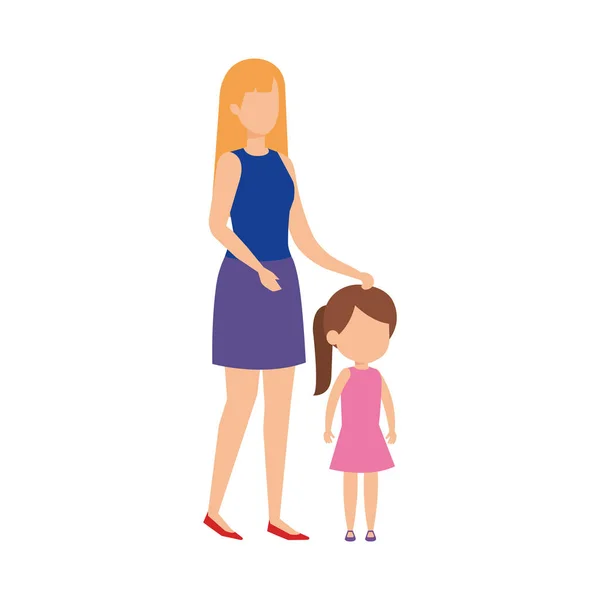 Madre Con Figlia Personaggi Vettoriale Illustrazione Design — Vettoriale Stock