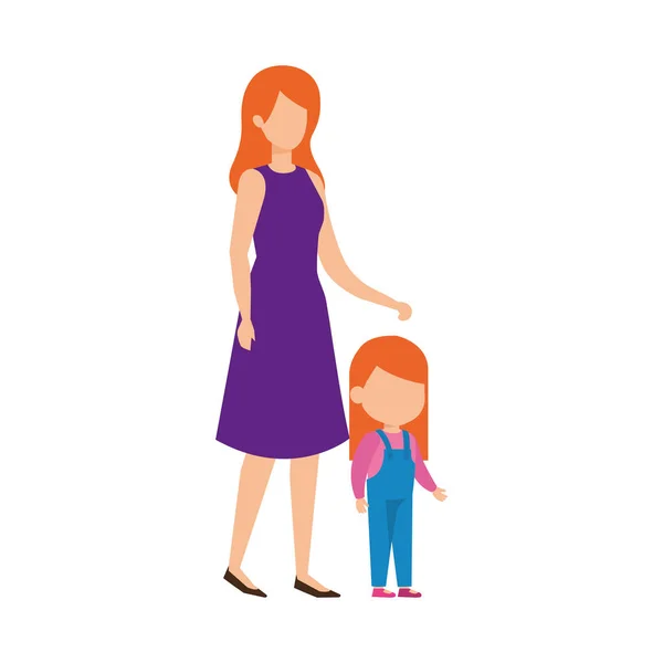 Madre Con Figlia Personaggi Vettoriale Illustrazione Design — Vettoriale Stock