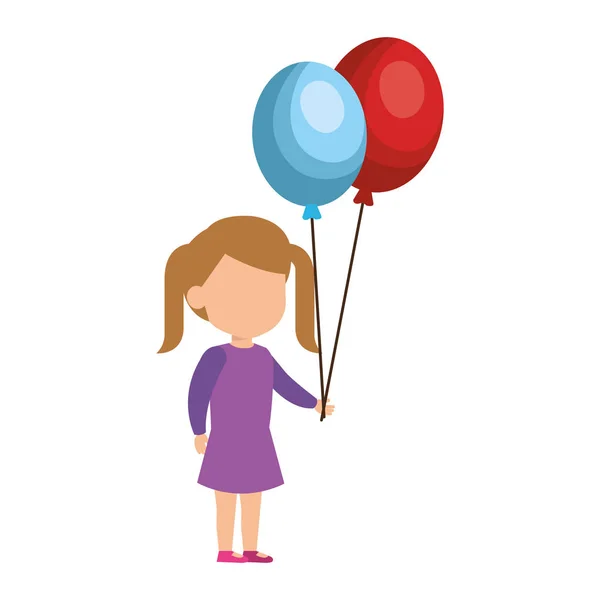 Balonlar Helyum Vektör Çizim Tasarımı Ile Güzel Küçük Kız — Stok Vektör