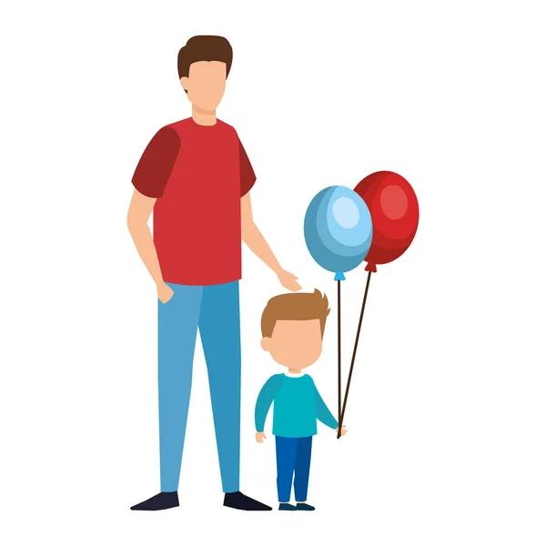 父亲与儿子和气球氦向量例证设计 — 图库矢量图片