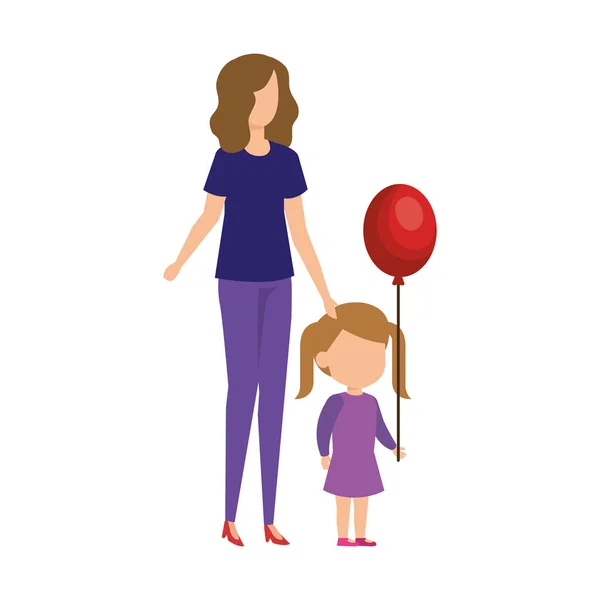 母亲与女儿和气球氦向量例证设计 — 图库矢量图片