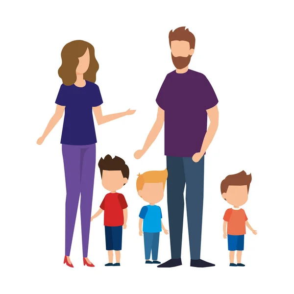 Ouders Paar Met Zonen Tekens Vector Illustratie Ontwerp — Stockvector