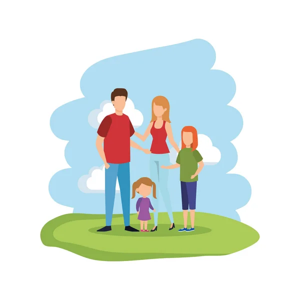 Parents Couple Avec Filles Personnages Vectoriel Illustration Design — Image vectorielle