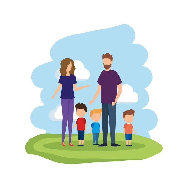 Padres Pareja Con Hijos Caracteres Vector Ilustración Diseño — Vector de stock