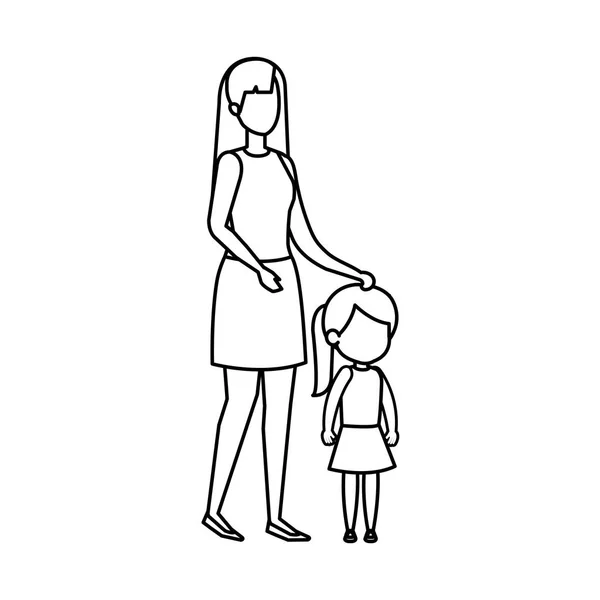 Mãe Com Filha Personagens Desenho Ilustração Vetorial —  Vetores de Stock