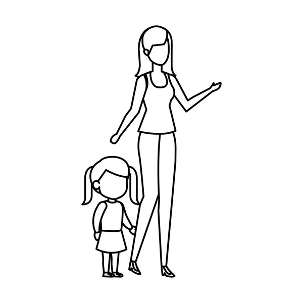 Mãe Com Filha Personagens Desenho Ilustração Vetorial —  Vetores de Stock