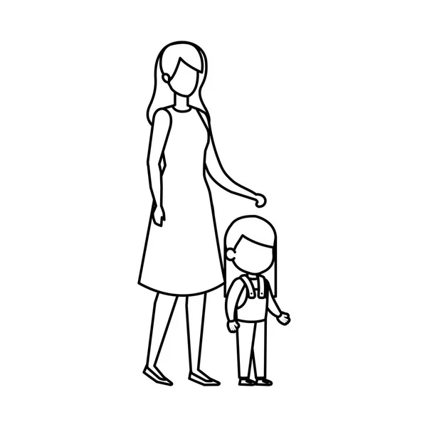 Mãe Com Filha Personagens Desenho Ilustração Vetorial —  Vetores de Stock