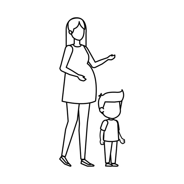 Frau Schwanger Mit Sohn Vektor Illustration Design — Stockvektor