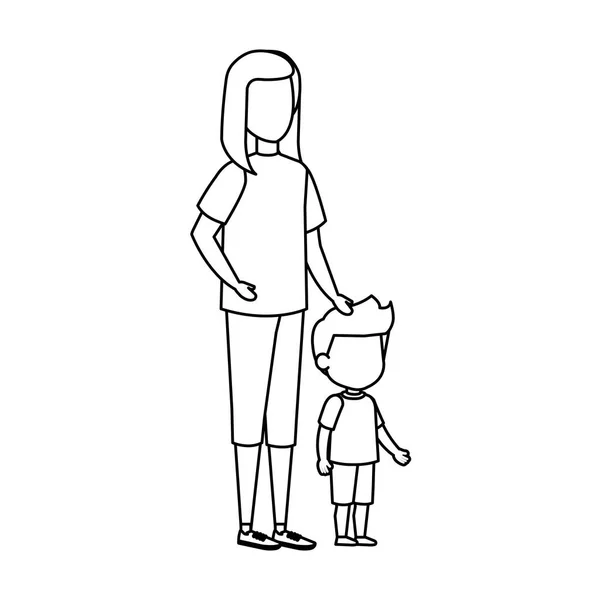 Mutter Mit Sohn Zeichen Vektor Illustration Design — Stockvektor