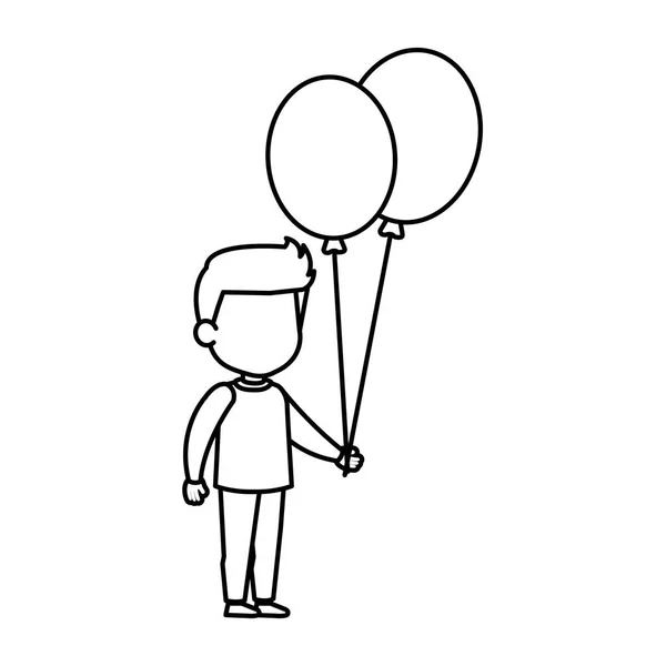 Милый Маленький Мальчик Воздушными Шарами Гелий Векторной Иллюстрации Дизайн — стоковый вектор