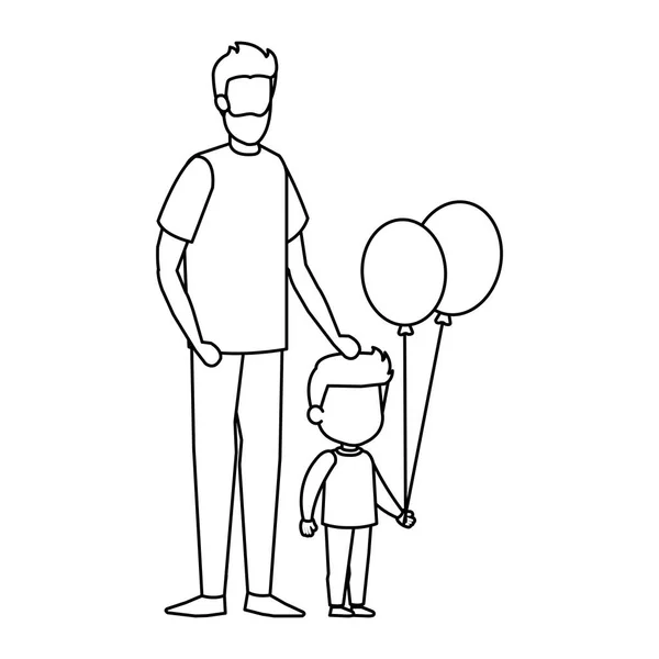 Padre Con Figlia Palloncini Disegno Illustrazione Vettoriale Elio — Vettoriale Stock