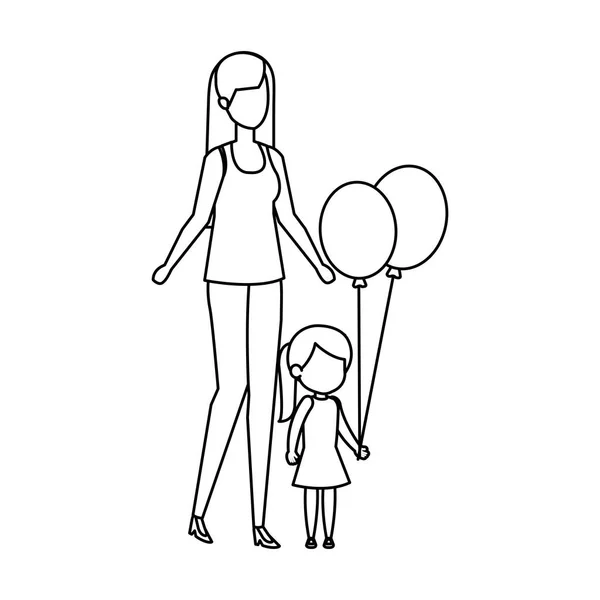 Mother Daughter Balloon Helium Vector Illustration Design — Stock Vector