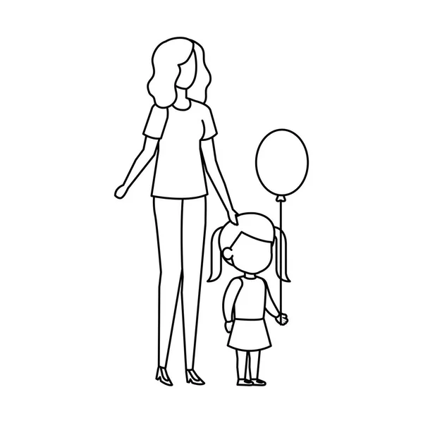 Mutter Mit Tochter Und Ballon Helium Vektor Illustration Design — Stockvektor