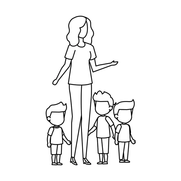 Mutter Mit Söhnen Zeichen Vektor Illustration Design — Stockvektor