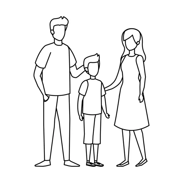 Pais Casal Com Personagens Filho Desenho Ilustração Vetorial — Vetor de Stock