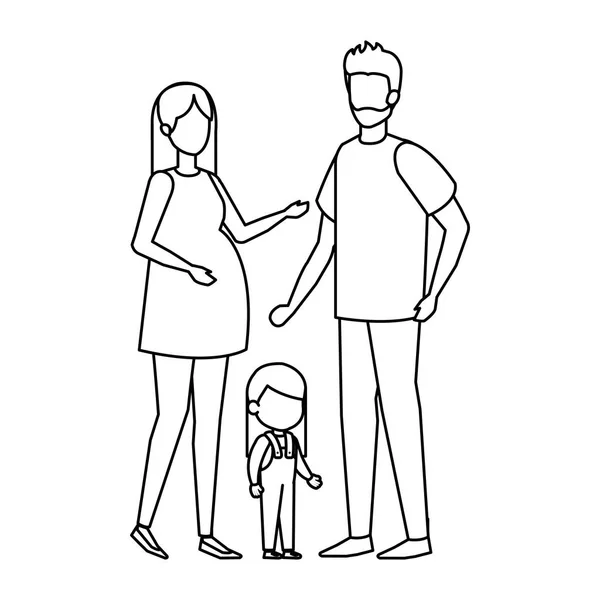 Pais Casal Com Personagens Filha Desenho Ilustração Vetorial —  Vetores de Stock