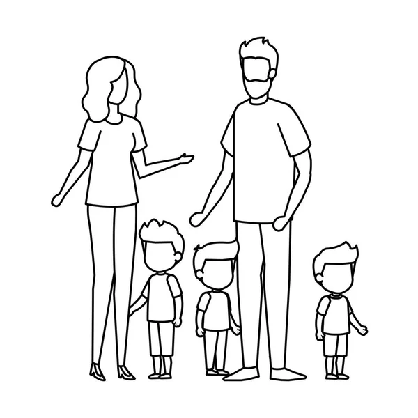Padres Pareja Con Hijos Caracteres Vector Ilustración Diseño — Vector de stock