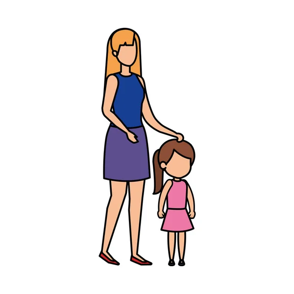 Mère Avec Fille Personnages Vectoriels Illustration Design — Image vectorielle