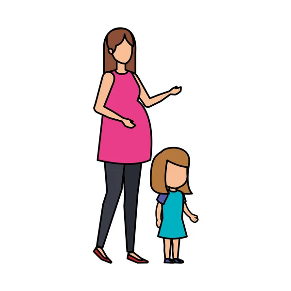 Ženy Těhotenství Dcerou Vektorové Ilustrace Design — Stockový vektor