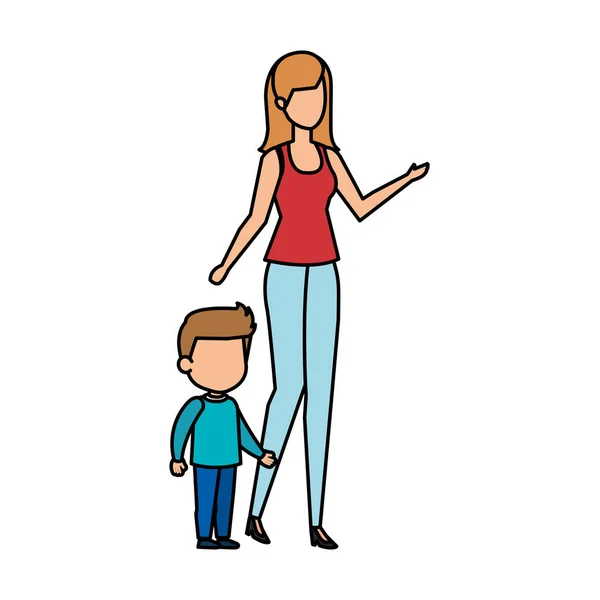 Madre Con Figlio Personaggi Vettoriale Illustrazione Design — Vettoriale Stock