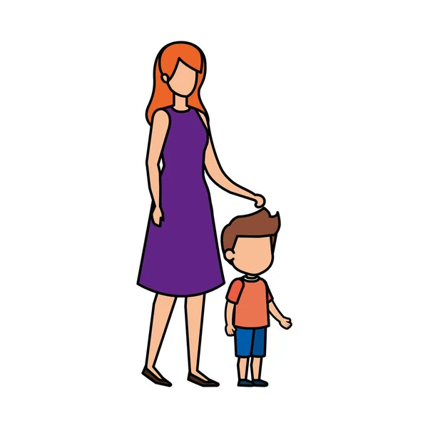 Madre Con Figlio Personaggi Vettoriale Illustrazione Design — Vettoriale Stock