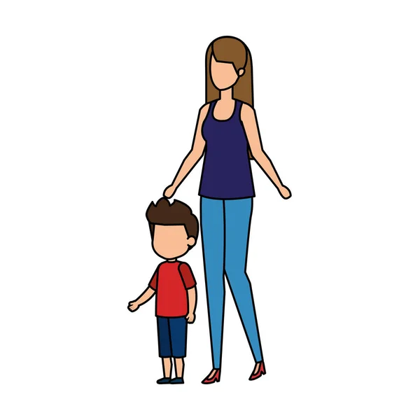 Mutter Mit Sohn Zeichen Vektor Illustration Design — Stockvektor