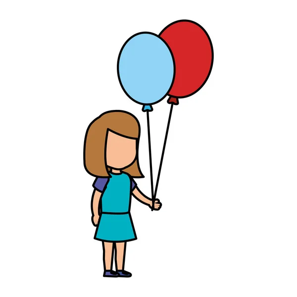 Beautiful Little Girl Balloons Helium Vector Illustration Design — Stock Vector