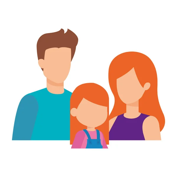 Parents Couple Avec Fille Personnages Vectoriel Illustration Design — Image vectorielle