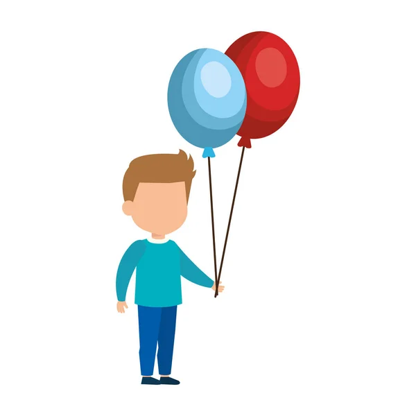 Cute Little Boy Balloons Helium Vector Illustration Design — Stock Vector