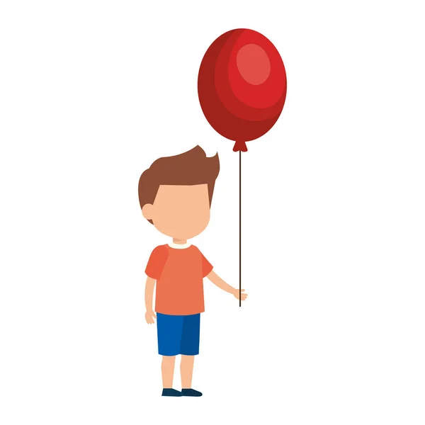 Cute Little Boy Balloons Helium Vector Illustration Design — Stock Vector